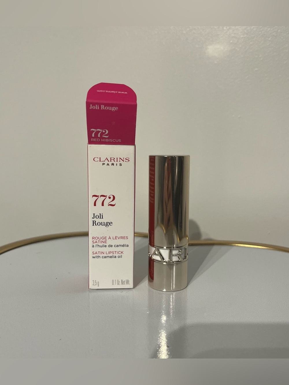 Clarins Joli Rouge Satin Lipstick Shade 772 Red Hibiscus FULL SIZE NIB